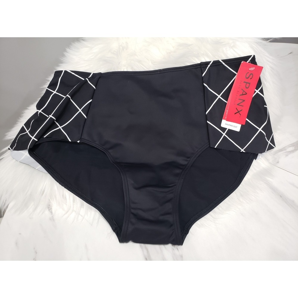 NEW Spanx Flirty Skirted Bottom Black Geo Print Flattering Womens Size 12‎